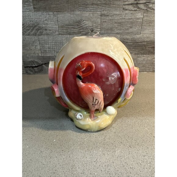 Other - Vintage Kitschy Pink Flamingo Carved Round Candle New Purple Florida Beach Decor